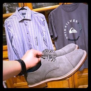 Perry Ellis dress shoes , vans tee, + dress shirt